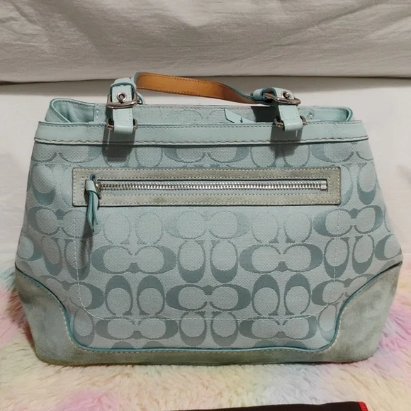 SALE! Auth Coach Denim Y2K Vintage Signature Baby Blue Handbag/Dust Bag - Picture 6 of 15